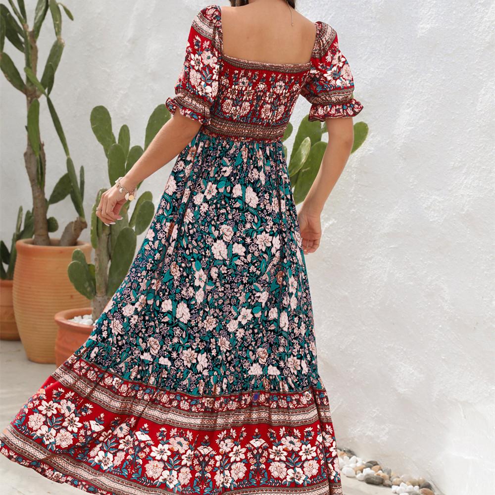 GMXIA Новое пляжное платье миди на одно плечо с пышными рукавами