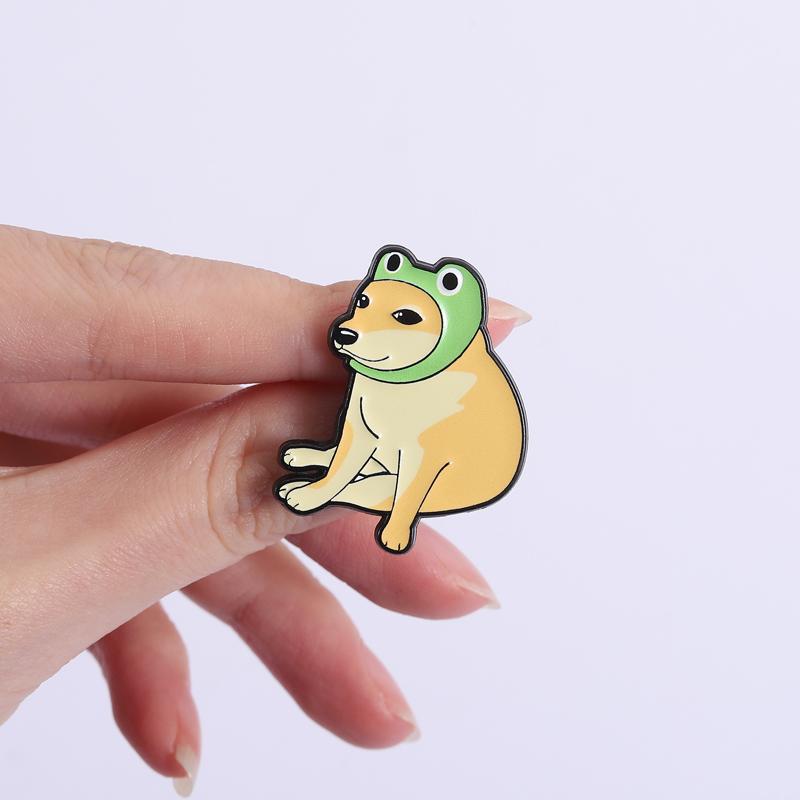 Эмалевые значки с мемом Doge, мультяшные, с УФ-печатью, брошь в виде собаки, значки на лацкан, милые, шиба-ину, лягушачья шляпа, животные, ювелирные изделия, подарок для друзей