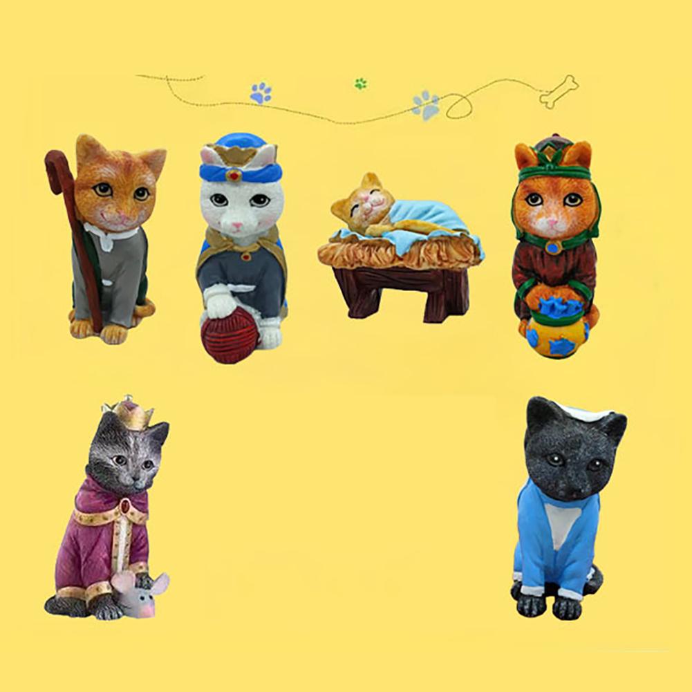 Unique Cat Resin Sculptures Ornaments Feline Nativity Scene Collectible Figurines Home Indoor