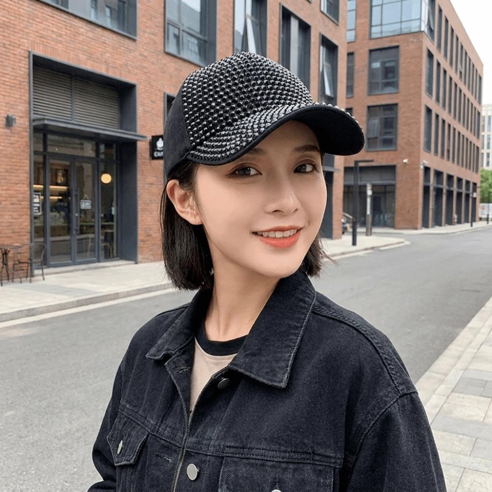 Solid Color Sunscreen Sun Hat Adjustable Sunshade Peaked Cap Rhinestones Baseball Cap Street
