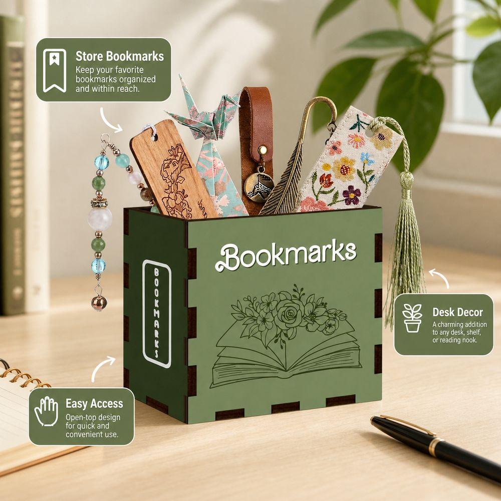 Wood Bookmark Storage Box Printed Pattern Desktop Storage Box Desktop Organization