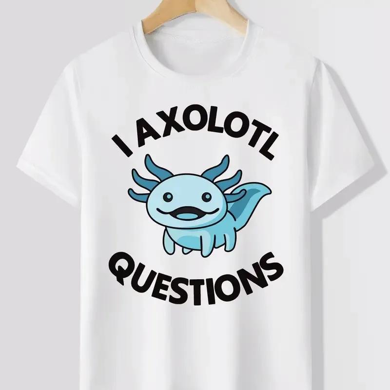 Милая I AXOLOTL QUESTIONS Футболка с принтом букв для мальчиков, креативная, повседневная, удобная, с коротким рукавом, с круглым вырезом, детская одежда для лета