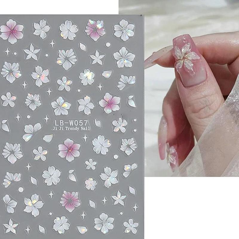 1 лист розовых лилий цветок наклейки для ногтей рельефные 3D желе пять лепестков цветок украшения ногтей наклейки самоклеящиеся слайдеры
