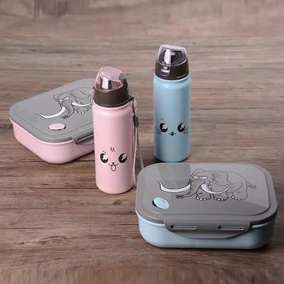 Мультфильм слон Bento Box набор бутылок для воды портативный милый микроволновая печь разделенный ланч-бокс посуда для возвращения в школу работа на открытом воздухе
