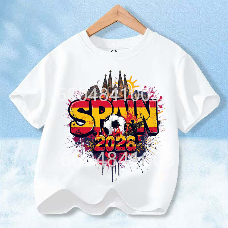 Spain Flag Retro Style Graphic Children Shirt Kid Boys Girls Summer Polyester Short Sleeve Little Soccer Fan Casual Daily Wear
