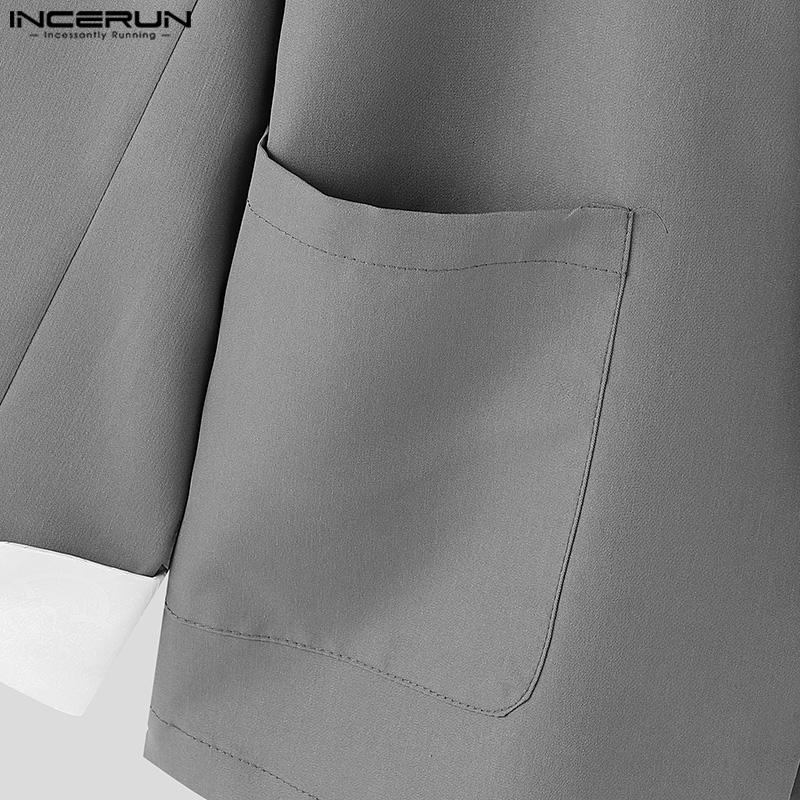 INCERUN Мужские свободные пиджаки с воротником-лацканами и длинными рукавами, с открытой передней строчкой