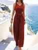 2026 New Women's V-Neck Wide Leg Jumpsuit Sleeveless Twist Knot Tank Long Pants