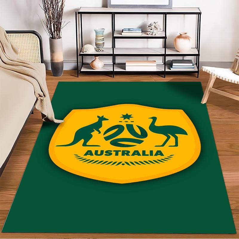 Australia Emblem Rug with Kangaroo & Emu Design Non-slip rug suitable for living room and bedroom sofas.