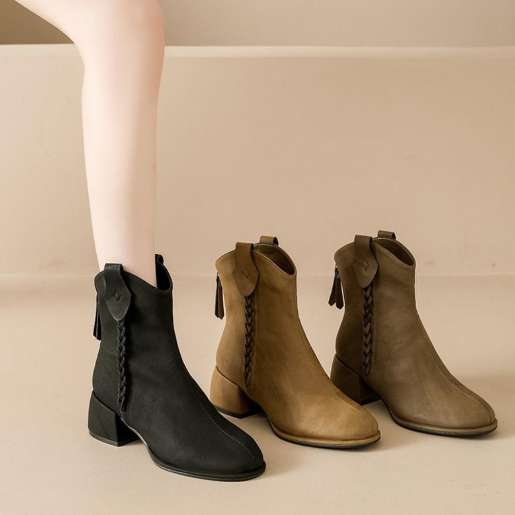 New Autumn Winter Women Ankle Boots Casual Back Zippers Low Heels Shoes Ladies Vintage Short Booties Fashion Soft Leather Shoes