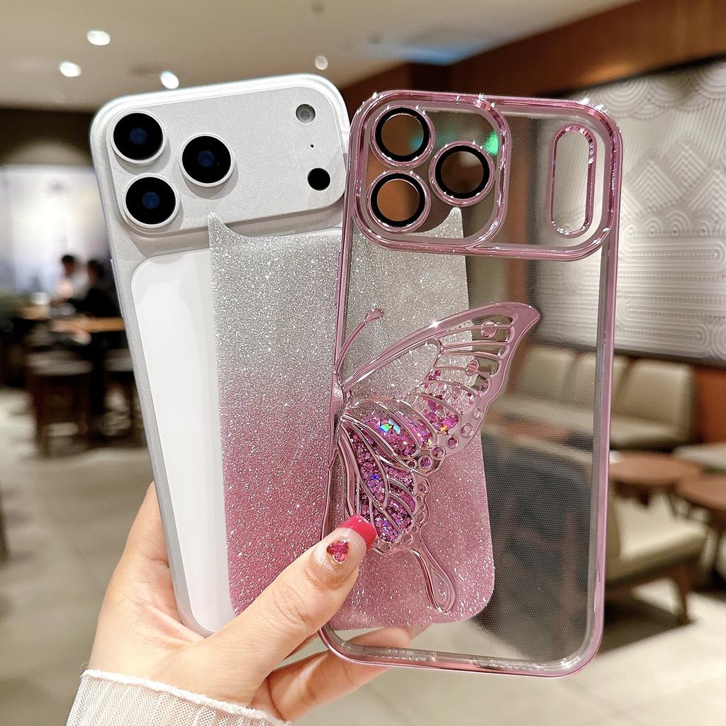 Flowing Sand Butterfly Glitter Phone Case For For Iphone 17 Pro 16 1 Plus 14 13 12 ProMax Plating Gradient Quicksand Cover