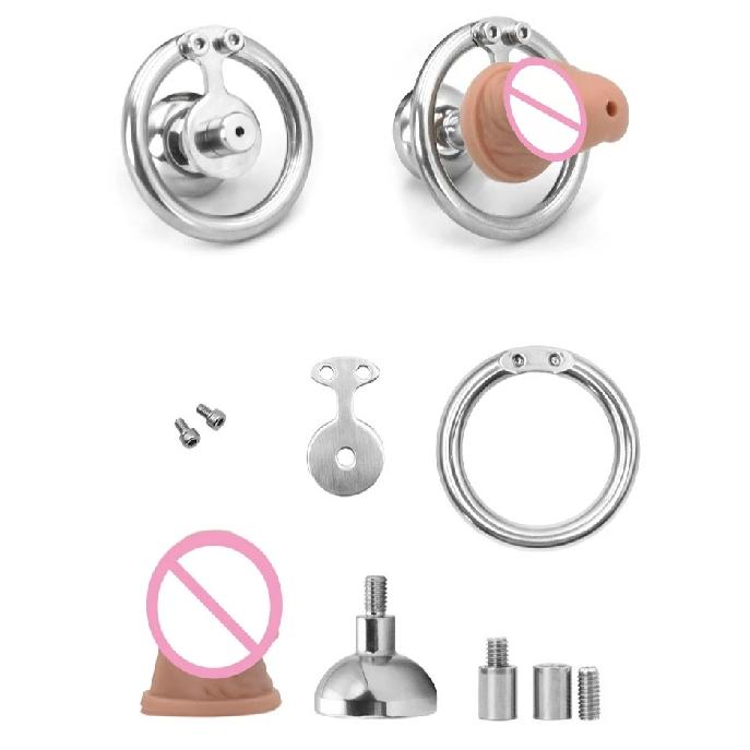 Stainless Steel Negative Chastity cage Lock with Silicone Fake Penis for Men Anti Escape with 40 45 50mm Rings Adult SM Sex Toys