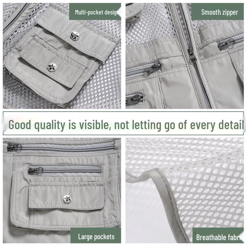 Мужской быстросохнущий жилет с несколькими карманами для рыбалки и фотографии на открытом воздухе летом