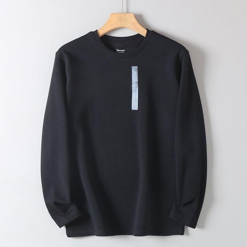 Trade Original Order Tail Goods Composite Long sleeve Pullover Fleece-lined Autumn and Winter Men's Solid Warm Loose round Neck T-shirt Fashion