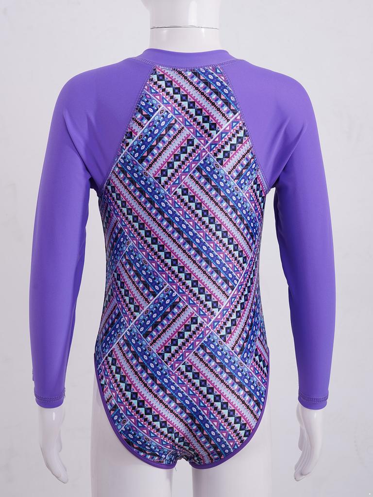 Детская рубашка с длинными рукавами и молнией с принтом для девочек, защитный купальник от солнца, купальный костюм