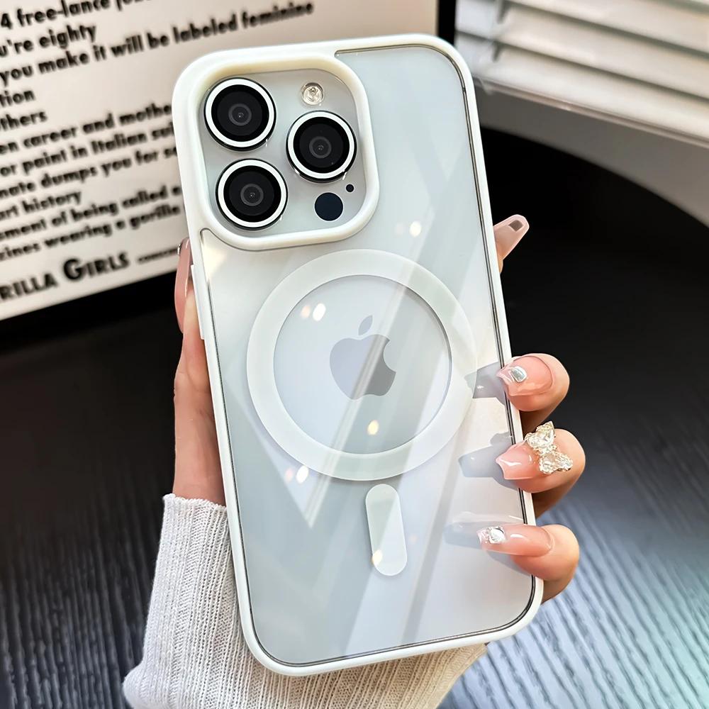 Роскошный магнитный противоударный прозрачный чехол для телефона для iPhone 15 14 13 12 11 Pro Max Plus Mbile, чехол, стеклянная защита объектива Magsafe