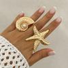 Jewelry Beach Vacation Style Metal Starfish Ring Women's Exaggerated Imitation Pearl Conch Adjustable Ring
