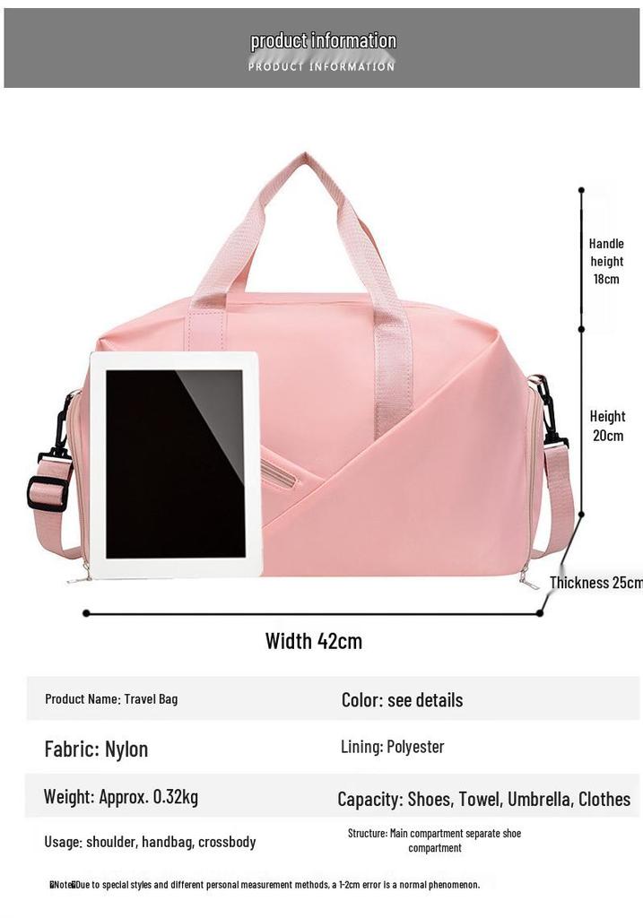 Large Capacity Crossbody Travel Bag with Wet/Dry Separation for Yoga, Sports, and Fitness