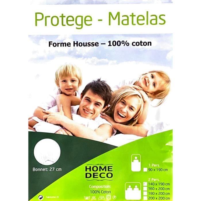 Наматрасник - HOME DECO - Флис - 100% Хлопок - 140 x 190 см - Защита от пылевых клещей - Белый
