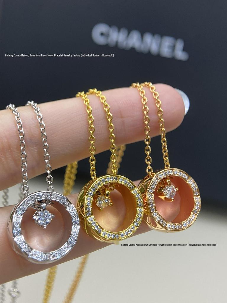 18k Gold Ice Moon & Bean Pendant Necklace Set with Diamond Pattern Choker