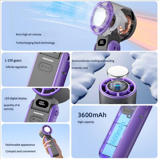 Ручной складной вентилятор со 100-скоростным регулируемым светодиодным дисплеем, USB-перезаряжаемый охлаждающий вентилятор, летний портативный дорожный мини-персональный вентилятор для улицы