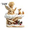Decorative Tabletop Figurines Fairy Tale Little Boy and Fox Wooden Figurine, Rustic Desktop Statue, Artistic Carved Wood Crafts Sculpture Ornament for
