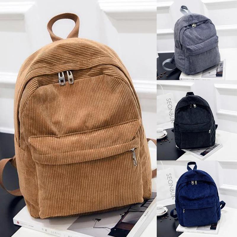 Новый трендовый рюкзак, модный женский вельветовый рюкзак, однотонные сумки через плечо для колледжа