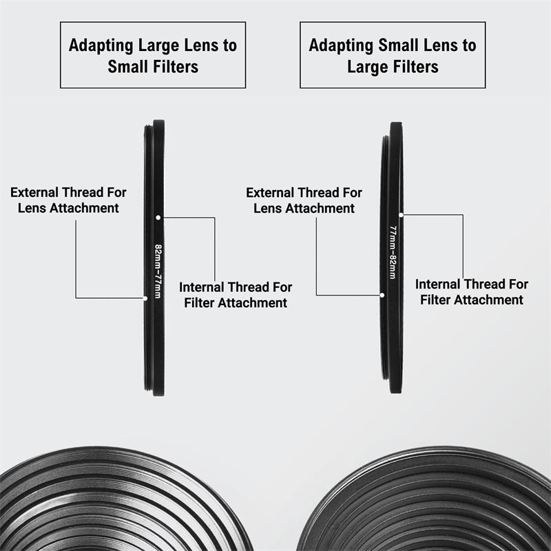 9pcs Camera Lens Filter Step Up &amp; Down Ring Adapter Set 37-82mm 82-37mm For Canon Nikon Fujifilm Dslr Lenses