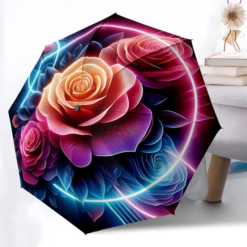 1pc Floral Artwork Open/Close Folding Umbrella, All- Portable Umbrella for & Men, Stylish Accessory (Holiday Gift) 8-Rib yy251213189