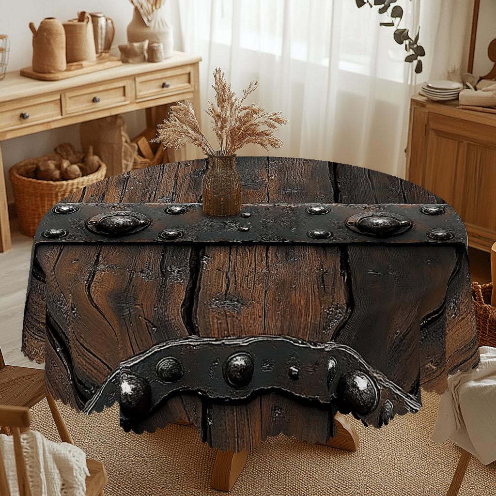 1 шт. Скатерть с принтом на тему деревянной доски, Дизайн с узором деревянной доски в стиле ретро-фермерского дома, Подходит для пикников в кемпинговом стиле, Праздничных вечеринок