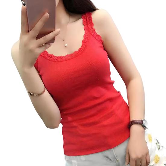 Женская туника с кружевной отделкой, топ без рукавов на тонких бретельках, летняя майка с круглым вырезом, майки