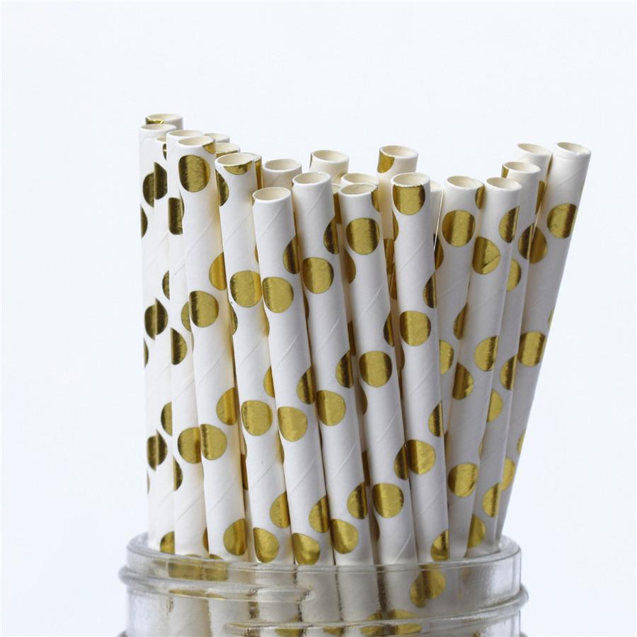 25pcs Metallic Gold heart star Foil Stripe Paper Straws Silver chevron Wedding Party Decor