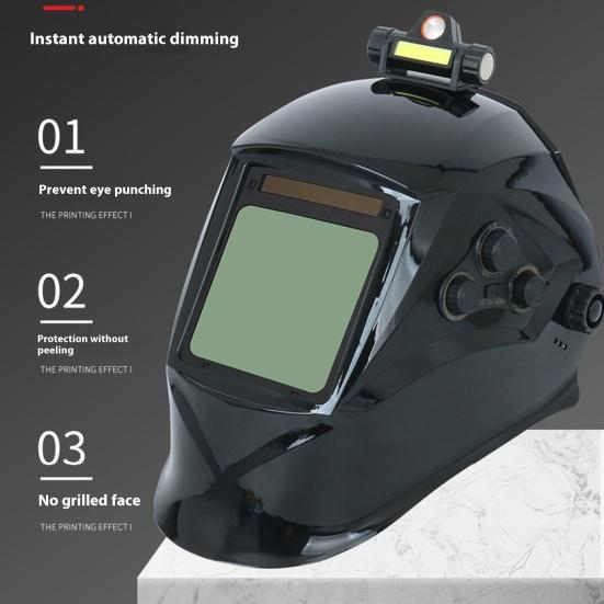 Сварочный шлем на солнечных батареях с большим экраном, подсветкой, 4 датчиками дуги, автоматическим затемняющимся капюшоном для сварки MIG/TIG, защита от ультрафиолетового и инфракрасного излучения, DIN 16