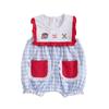 Baby Girl Boy Summer Romper with Two Pockets O Neck Sleeveless Plaid Baseball Element Print Cute Fashion Infant Bodysuit