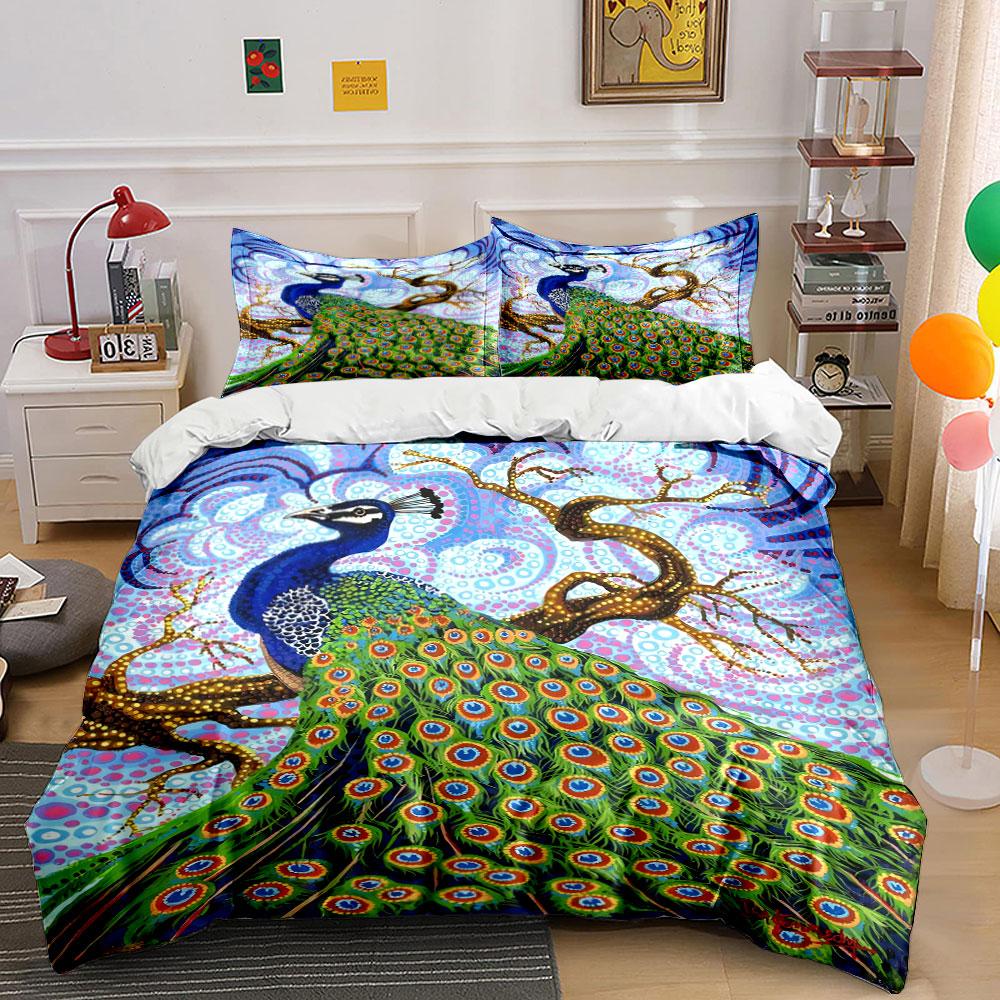 Peacock with intricate feathers. Bedding sets Duvet cover sets Duvet covers Pillowcases(1 * Duvet Cover 2 * Pillowcases, without duvet insert)