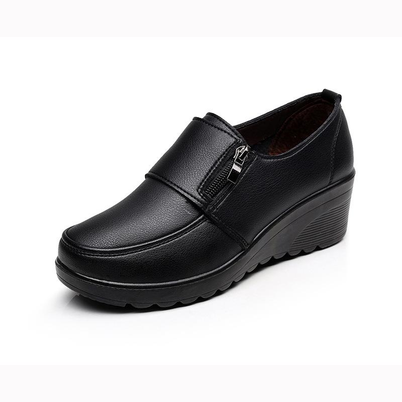 Женская обувь на молнии, женские туфли-клинья, черные, с мягкой подошвой, обувь для мам, нескользящие, прочные, женские туфли на высоком каблуке, удобные, De Mujer