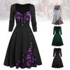 Halloween Women Medieval Vintage Gothic Renaissance Dress  Cosplay Palace Retro Lace Stitching Button Long Sleeve Ladies Dress Dress Plus Size