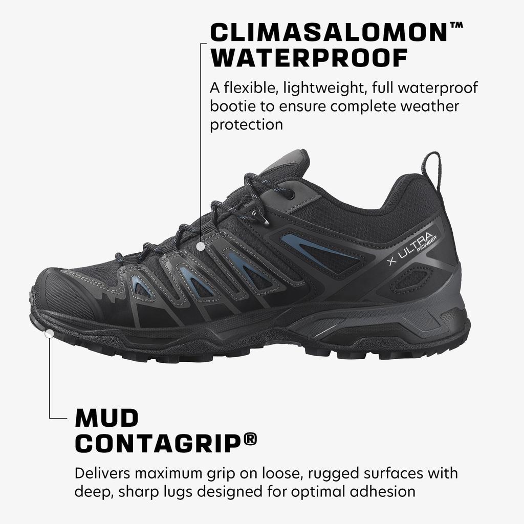SALOMON X Ultra Pioneer CSWP Waterproof Hiking Shoes Men 28.5 Cm Black/Magnet/Bluesteel
