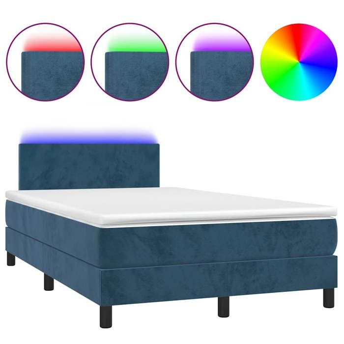 VidaXL Slatted Bed Base with LED Mattress, Upholstered Bed with Headboard, Double Bed, Adult Bed, Modern, Dark Blue 3270145