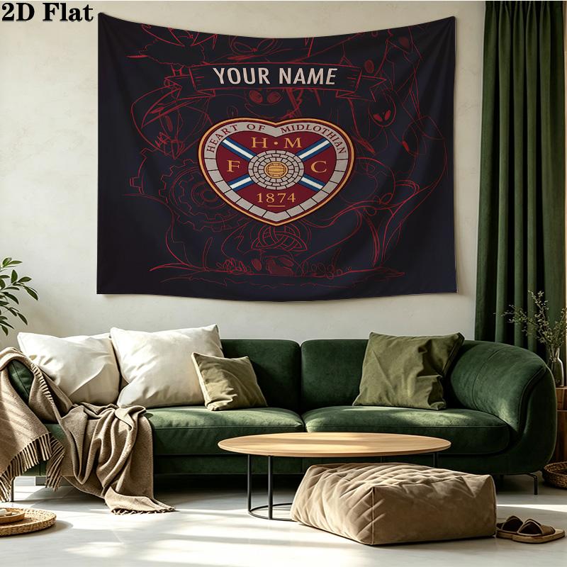 Custom Name Heart of Midlothian Printed Tapestry – Wall Hanging for Bedrooms, Dorms, and Home Decor