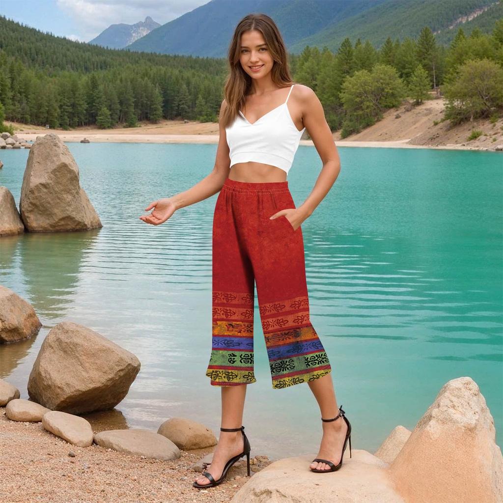 Женские повседневные брюки с принтом и высокой талией, тренировочные брюки, брюки 3/4