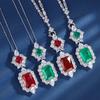Jewelry Copper Bottom Gold-Plated Simulation Emerald Red Corundum Square Light Luxury Pendant Necklace Female 13 * 18-8 *