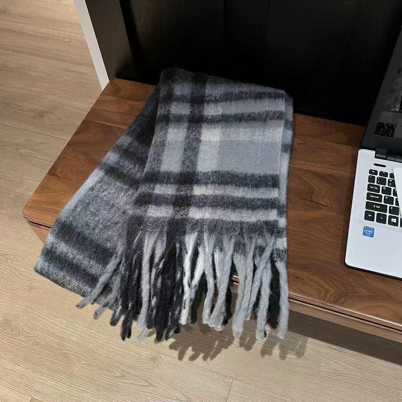 Women's Rainbow Plaid Fringed Mohair Scarf Shawl Korean Style Autumn Winter Thickened Student Versatile Warm Neck Warmer