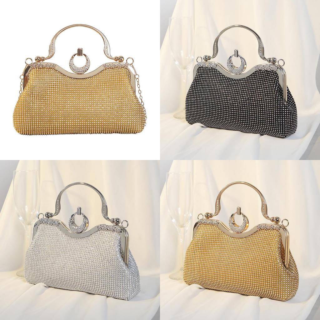 Vintage Style Rhinestone Evening Bag With Lock Closure For Formal Events And Daily Use