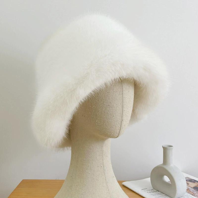 WTEMPO Windproof Cold-proof Thick Warm Bucket Hats Women's Autumn Winter Soft Plush Hats Ear-protecting Flat-topped Hats Outdoor Shopping Hats