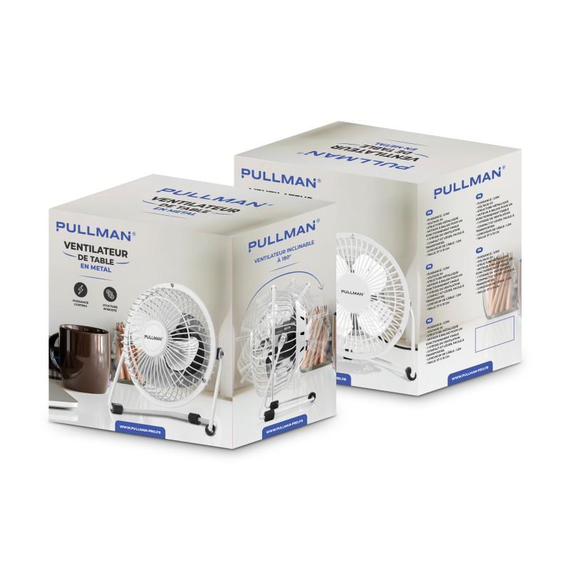 Pullman - Mini Ventilateur De Bureau Usb - Portable, Léger, Orientable - En Métal Blanc