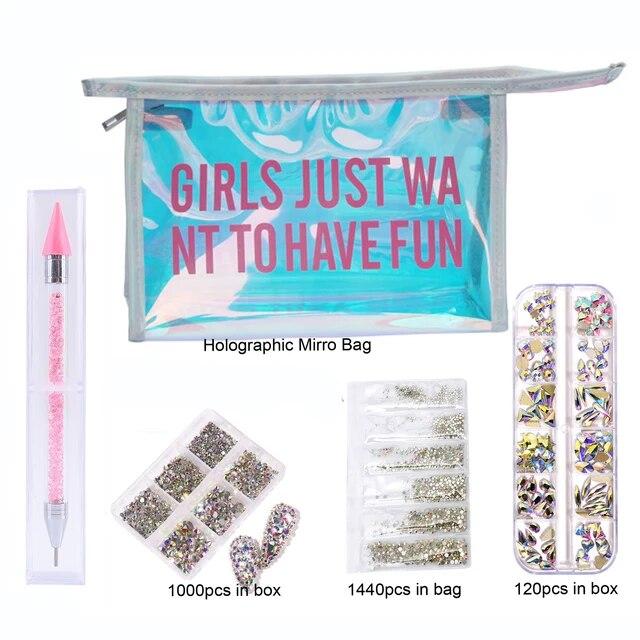 Набор нефиксирующих страз/хрустальное стекло, стразы для горячей фиксации в зеркальной сумке из фольги, маникюрная ручка, аксессуары для дизайна ногтей со стразами