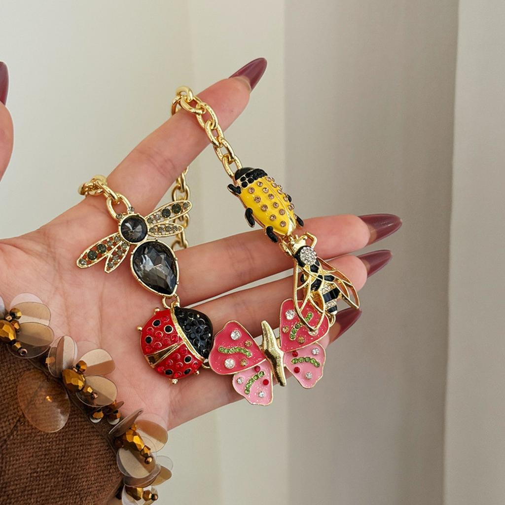 Винтажные панк-украшения с красочными подвесками в виде бабочек и божьих коровок для женщин, ожерелье ручной работы, цепочка для шеи регулируемой длины