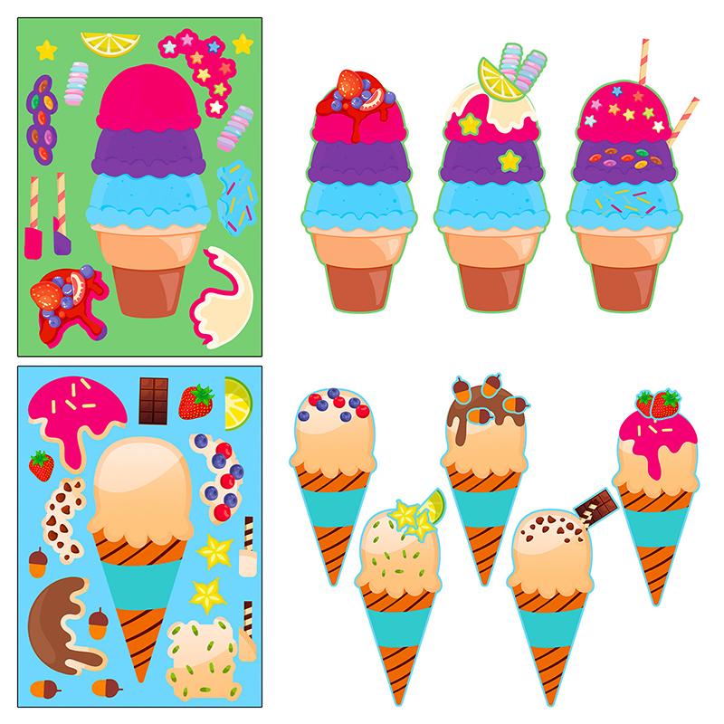 6Sheets Mix Ice Cream Style Puzzle Stickers Make A Face Stickers Cute DIY Assemble Sticker School Rewards Favors Stationery ZYF