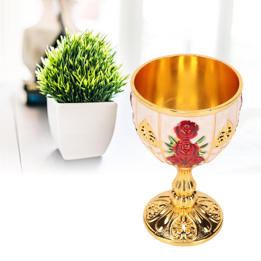 Gold Chalice 4 Inch High Zinc Alloy Retro EmNaBossed Flower Pattern Elegant Pimp Cup for Party Banquet Bar