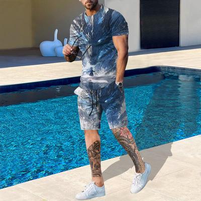 Мужской спортивный комплект для бега и фитнеса, летние повседневные дышащие освежающие шорты с коротким рукавом, напечатанный 3D-узор дракона, стиль Y2K